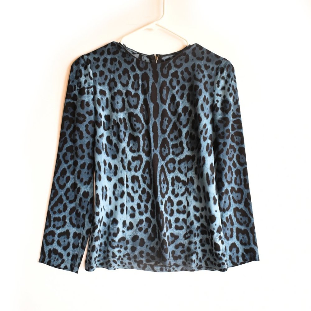 Dolce & Gabbana Silk Blue Leopard Print Blouse / Top Sz 38 Small